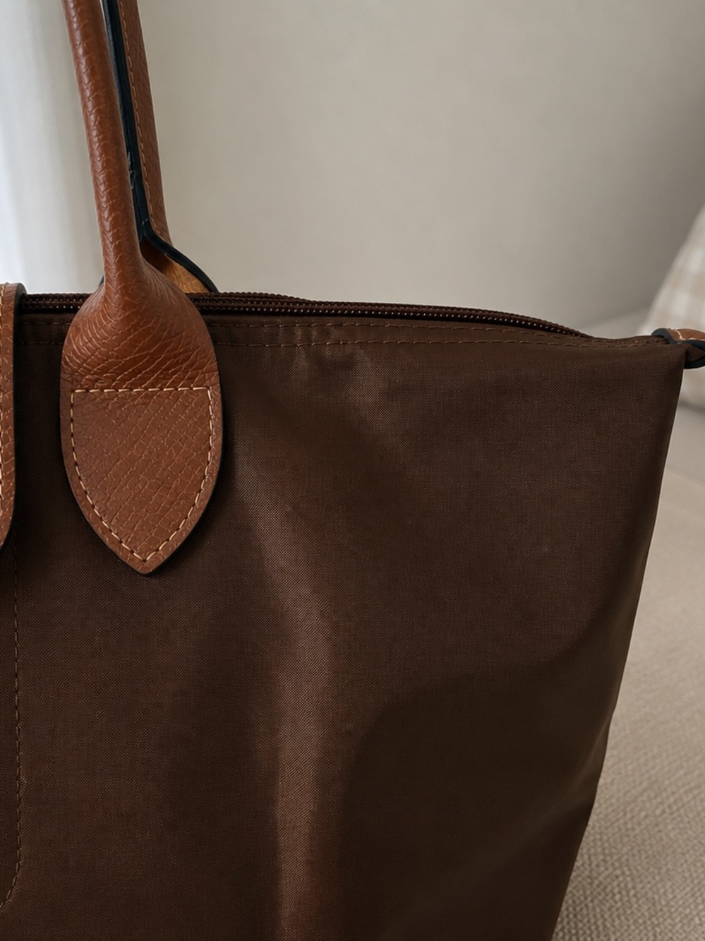 Longchamp Brown Nylon Tote with Tan Leather Trim - Picture 5 of 5